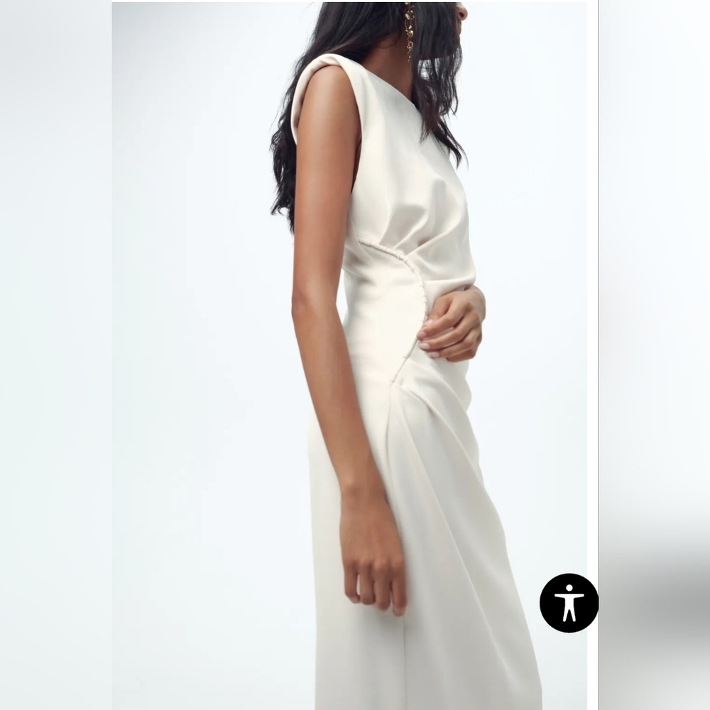 Zara Elegant Structured Dress In Cream - Picture 13 of 15